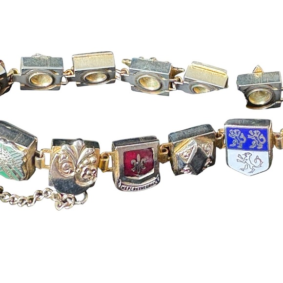 Enameled European Coat of Arms Box Link Charm Bracelet Unique - Picture 7 of 7